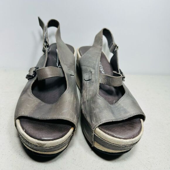 Antelope Collection 818 Women 7/38 Sandals Slingback Gray Leather Wedge Platform - Picture 3 of 8